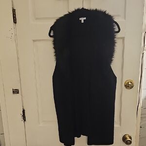 Talbots XL Chic Black Faux Fur Sweater Vest